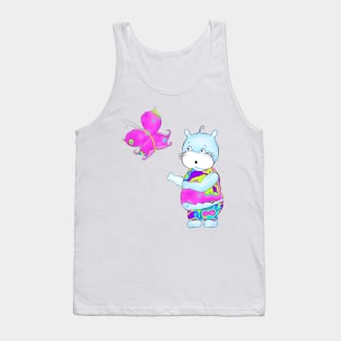 Cute hippie hippo looking at butterfly Tank Top